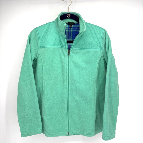 Talbots Jacket Womens Medium Petite Mint Green quilted shoulder fleece Full Zip - Picture 1 of 6